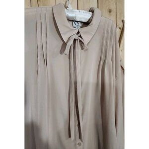 Worthington womens Semi Sheer Long Sleeves Top Blouse Bow tie Sz XXL Beige Ballo